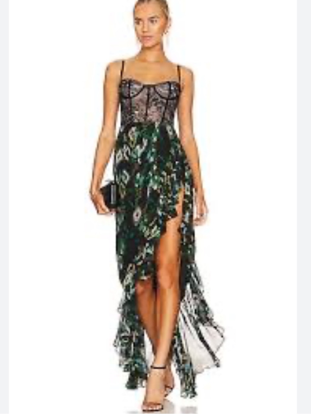 Katie May Seniorita Floral High-Low Maxi Dress with Corset Bodice